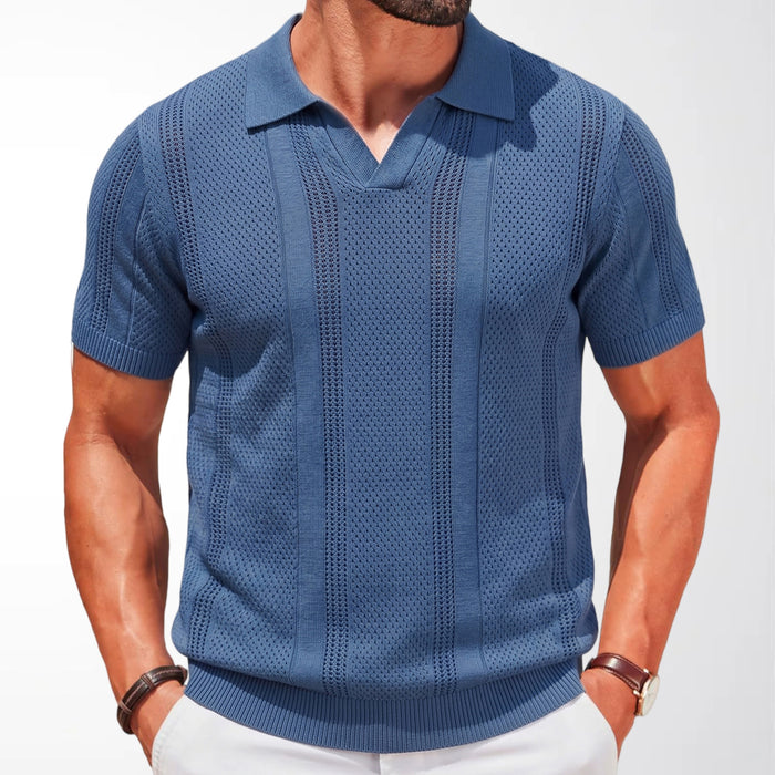 Mens Hollow-Out Knitted Polo Shirt by Ricaloux