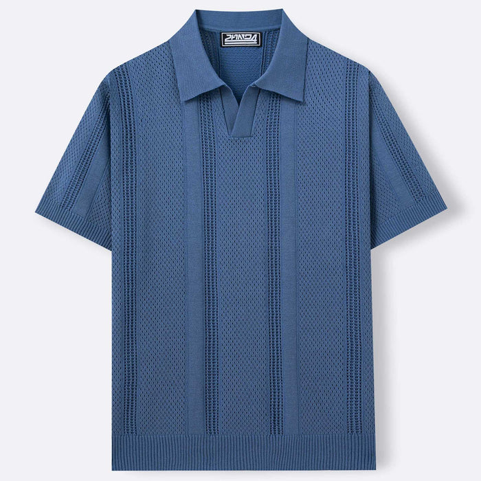 Mens Hollow-Out Knitted Polo Shirt by Ricaloux