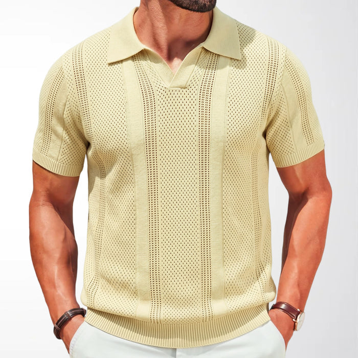 Mens Hollow-Out Knitted Polo Shirt by Ricaloux