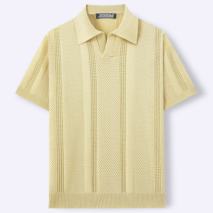 Mens Hollow-Out Knitted Polo Shirt by Ricaloux