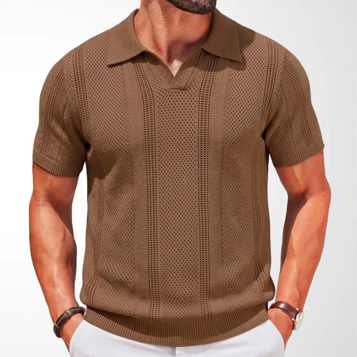 Mens Hollow-Out Knitted Polo Shirt by Ricaloux