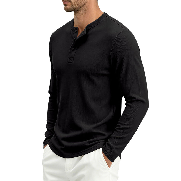 Mens Long-Sleeve Loose-Fit Casual Ribbed T-Shirt – Premium 0 | RICALOUX