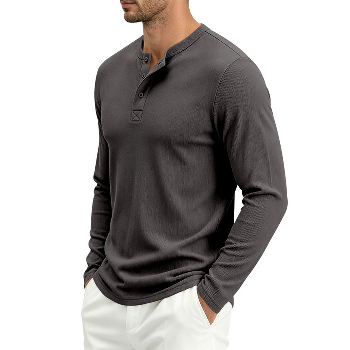 Mens Long-Sleeve Loose-Fit Casual Ribbed T-Shirt – Premium 0 | RICALOUX