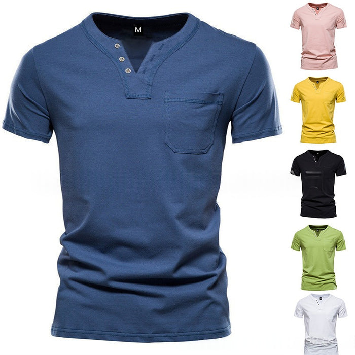 Mens V-neck Short-sleeve Casual T-shirt For Young Adults by Ricaloux