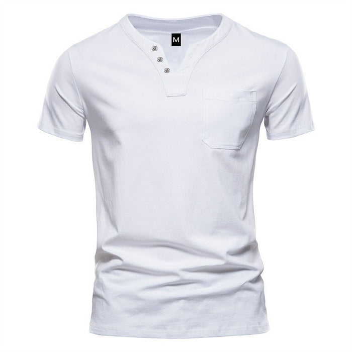 Mens V-neck Short-sleeve Casual T-shirt For Young Adults by Ricaloux