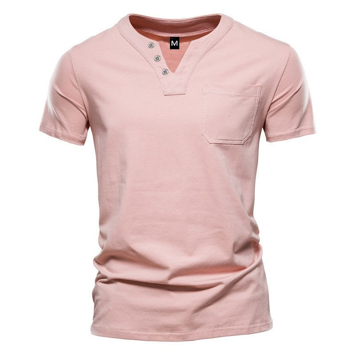 Mens V-neck Short-sleeve Casual T-shirt For Young Adults by Ricaloux