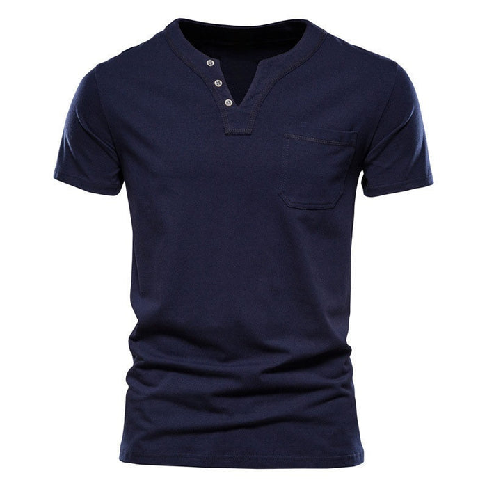 Mens V-neck Short-sleeve Casual T-shirt For Young Adults by Ricaloux