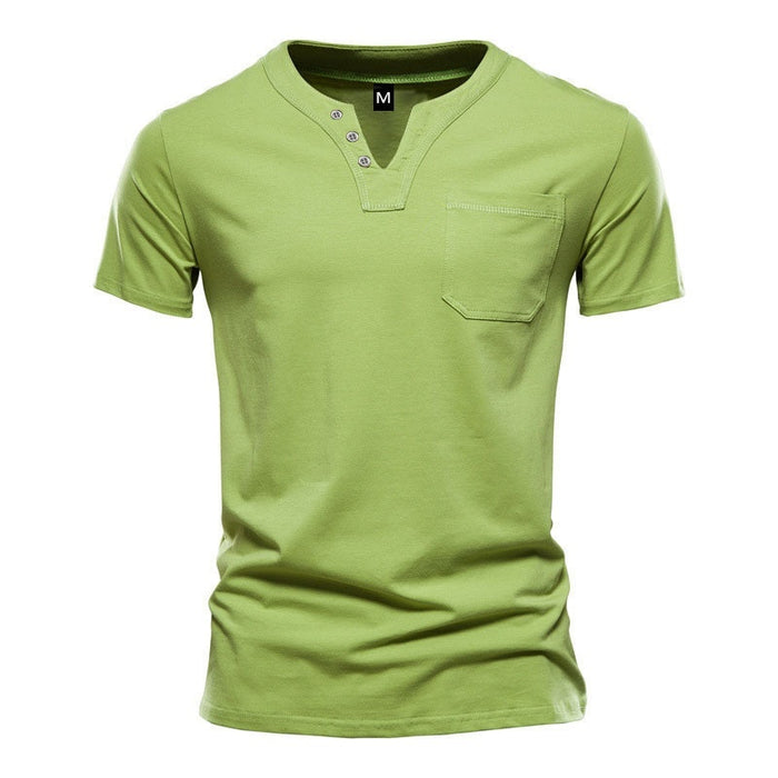 Mens V-neck Short-sleeve Casual T-shirt For Young Adults by Ricaloux
