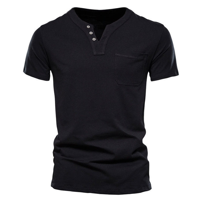 Mens V-neck Short-sleeve Casual T-shirt For Young Adults by Ricaloux