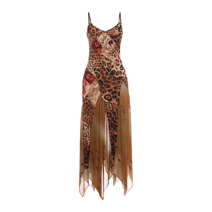 Mesh-panel Digital-print Camisole Dress by Ricaloux