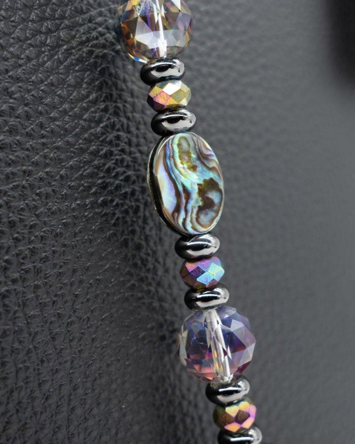 Genuine Abalone Shell Center Bead & Faceted Electroplated Glass Beads
