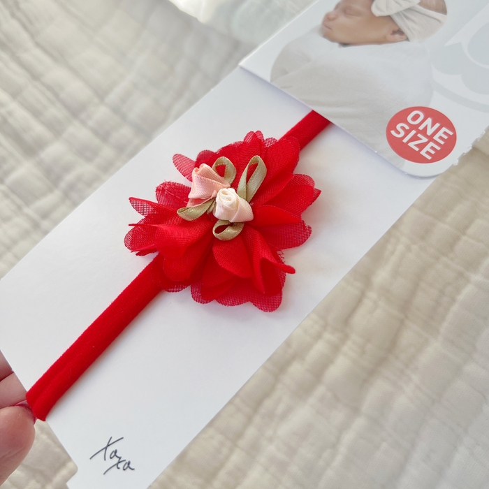 MINI NOVELTY SKINNY: red chiffon rosebud
