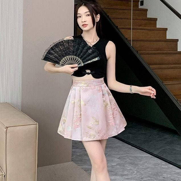 New Chinese-style Satin Skirt For Women by Ricaloux