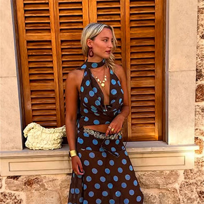 New European And American-style Color-block Polka-dot Asymmetrical Mesh Top – Premium 0 | RICALOUX