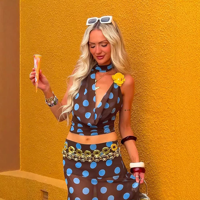 New European And American-style Color-block Polka-dot Asymmetrical Mesh Top – Premium 0 | RICALOUX