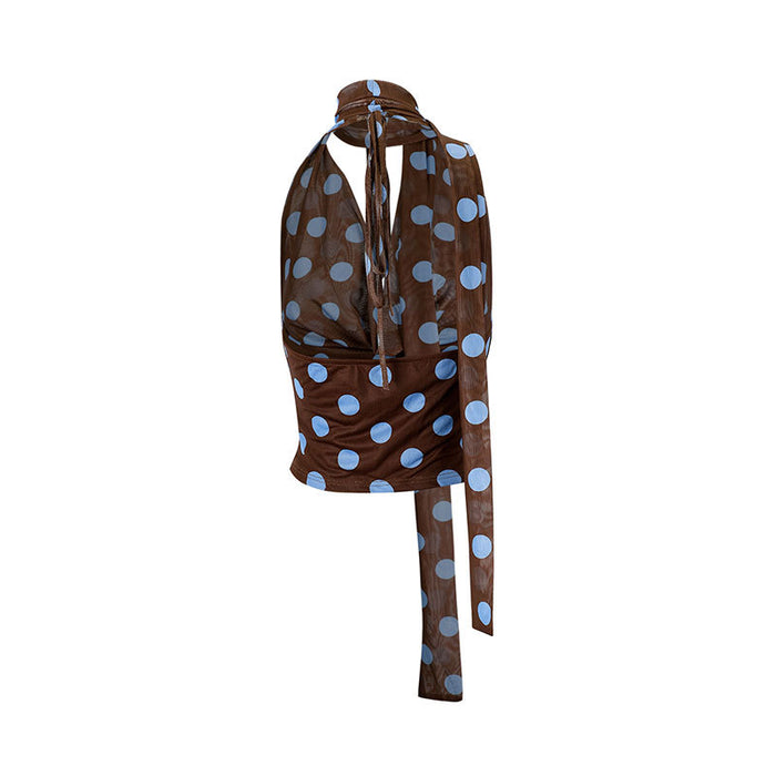 New European And American-style Color-block Polka-dot Asymmetrical Mesh Top – Premium 0 | RICALOUX