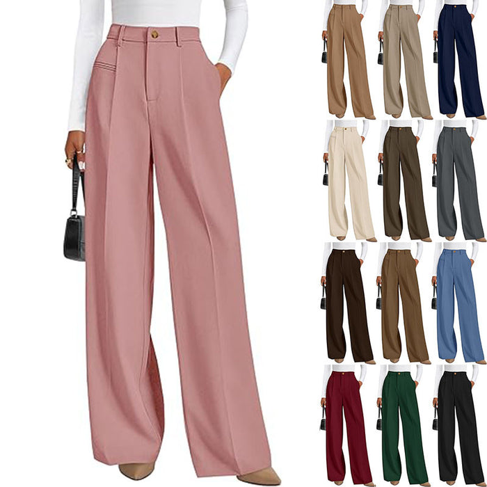 New Solid-color High-waisted Womens Casual Wide-leg Pants – Premium 0 | RICALOUX