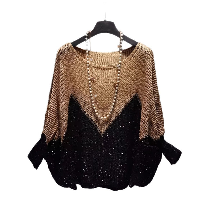 New Style Hip-covering Relaxed-fit Knitted Bottoming Top Color-block Fashion Top – Premium 0 | RICALOUX