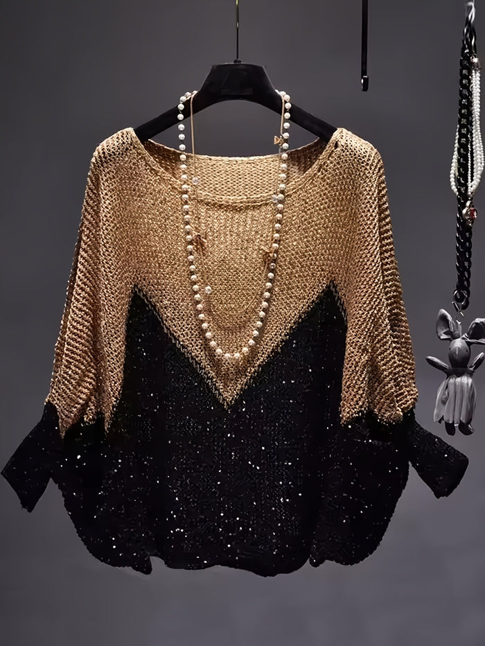 New Style Hip-covering Relaxed-fit Knitted Bottoming Top Color-block Fashion Top – Premium 0 | RICALOUX