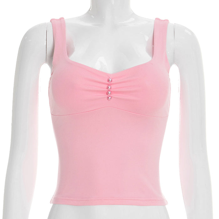 New U-neck Pleated Beaded Slim-fit Vest Top – Premium 0 | RICALOUX