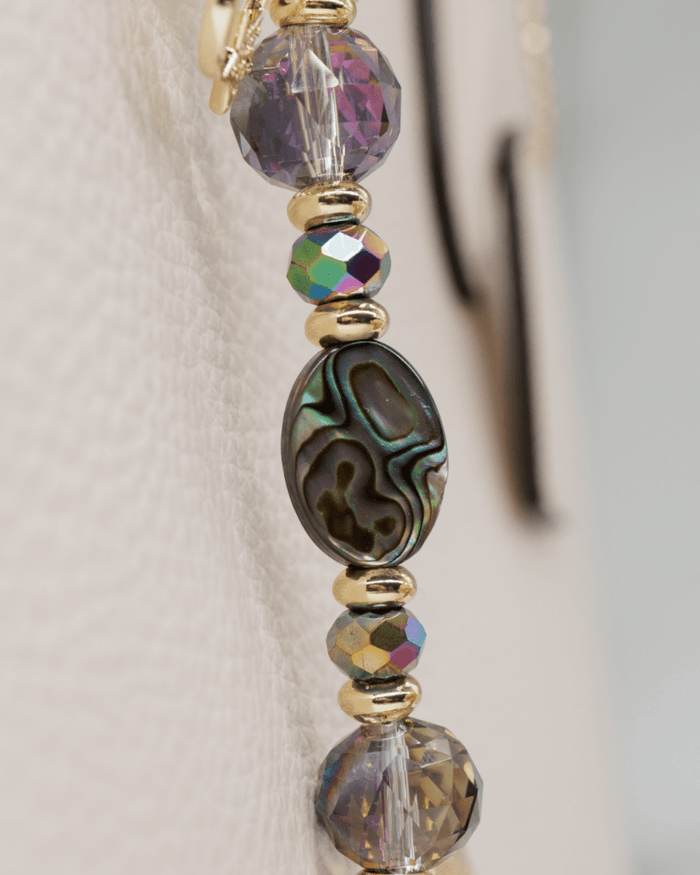 Genuine abalone shell center bead & faceted rainbow glass