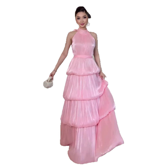 Off-shoulder Halter-neck Silk Dress For Women by Ricaloux
