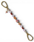 LD Keyfinder Opalite Bloom keychain with pink opalite, ruby, and orange glass beads, a floral lampwork bead, and a gold hummingbird charm.