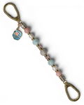 LD Keyfinder Pastel Garden keychain with pink opal, pearl, aquamarine beads, gold accents, and flower charm.