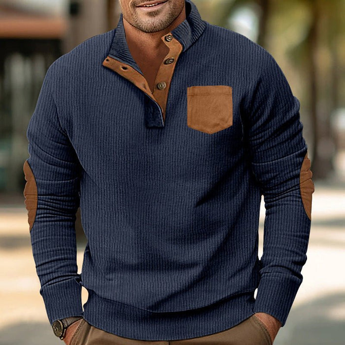Patch Pocket Jacket Stand Collar Long Sleeve Corduroy Multicolor Hoodie - RICALOUX
