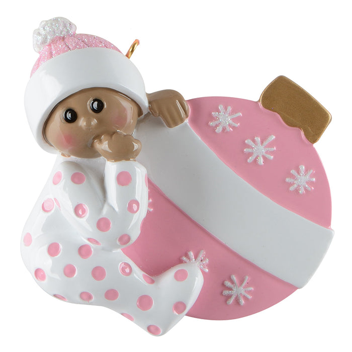 Personalized Baby Girl's 1st Christmas Ornament -African-American Female done in pinks