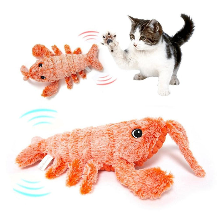 Pet Toys Electric Jumping Shrimp USB Charging Simulation Lobster Funny Cat Plush Pets Toy - RICALOUX