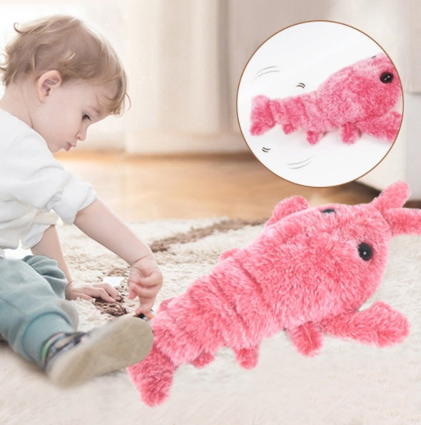 Pet Toys Electric Jumping Shrimp USB Charging Simulation Lobster Funny Cat Plush Pets Toy by Ricaloux