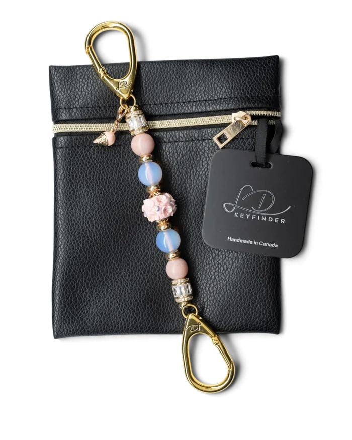 LD Keyfinder Petite Blush Sorbetto featuring pink opal, opalite, floral artisan bead, and gold ice cream cone charm.