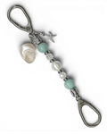 LD Keyfinder Petite Caribbean Pearl featuring aqua jade, shell pearl, and glass beads with starfish and shell charms.