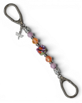 LD Keyfinder Petite Dragonfly Magic keychain with purple lepidolite, orange glass beads, and a lampwork dragonfly centerpiece.