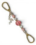 LD Keyfinder Petite Flamingo Fantasy beaded keychain with pink opal, crystal beads, and gold flamingo charm.