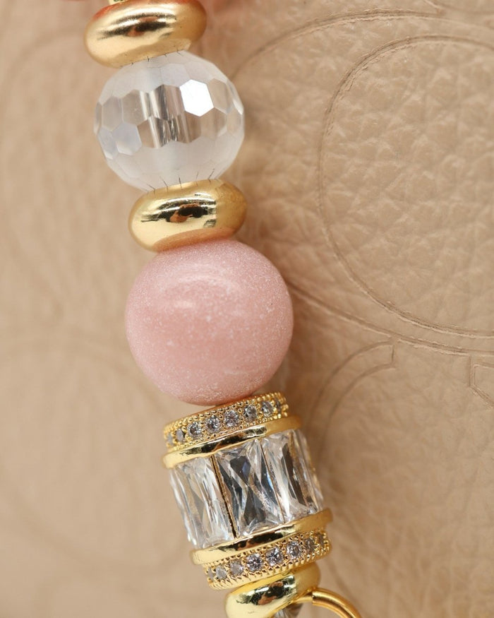 LD Keyfinder Petite Flamingo Fantasy beaded accessory with pink opal, crystal glass, and 18KT gold plated accents.