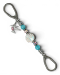 LD Keyfinder Petite Garden Serenade featuring aqua cat's eye beads, pink glass, artisan clay flower bead, and hummingbird