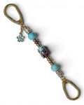 LD Keyfinder Petite Gilded Fantasy keychain with sky blue and topaz glass art bead, larimar, gold-plated accents, and flower charm.
