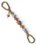 LD Keyfinder Petite Opalite Bloom keychain with pink opalite, orange glass beads, floral lampwork bead, and hummingbird charm.