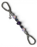 LD Keyfinder Petite Orchid Flutter with pink opalite, dark orchid glass beads, and a purple rhinestone butterfly charm.