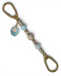 LD Keyfinder Petite Pastel Garden keychain with aquamarine, pink glass beads, gold-plated micropavé bead, and flower charm.