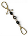 LD Keyfinder Petite Queen Bee II keychain with black obsidian beads, crystal daisy center, gold daisy charm, and bumblebee charm.