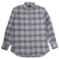 Plaid shirt with blue and gray pattern on a white background