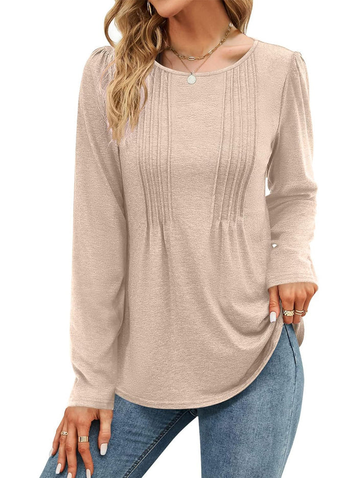 Plain-colored Long-sleeve Crew-neck Top – Premium 0 | RICALOUX