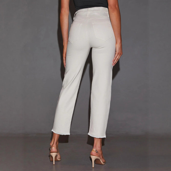 Plus-size Womens White Mid-rise Straight-leg Jeans – Premium 0 | RICALOUX