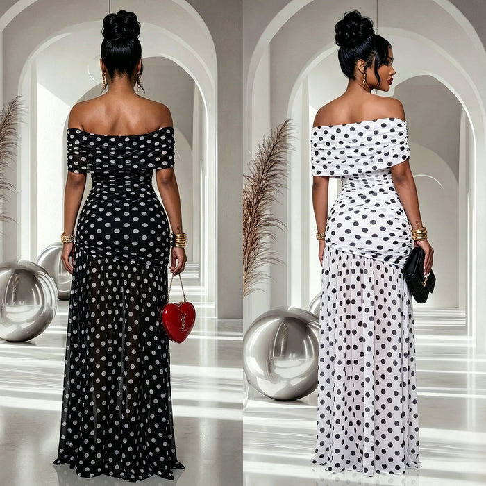 Polka-dot Slit Banquet Resort Sheath Dress by Ricaloux