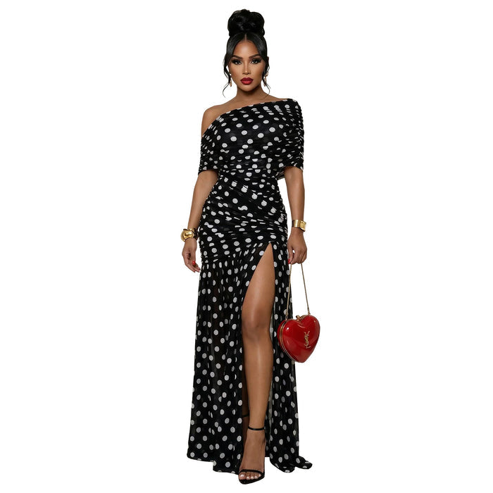 Polka-dot Slit Banquet Resort Sheath Dress by Ricaloux
