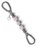 LD Keyfinder Princess Pink Mini keychain with rose quartz beads, Austrian crystal, and a rhinestone heart charm.