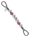 LD Keyfinder Princess Pink beaded keychain with rose quartz, Austrian crystals, and a rhinestone heart charm.